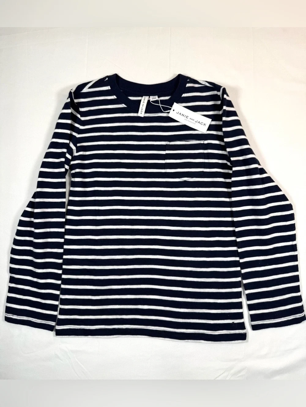 NWT JANIE AND JACK Boys Striped Pocket Long Sleeve Size 8 Coastal Nautical NEW